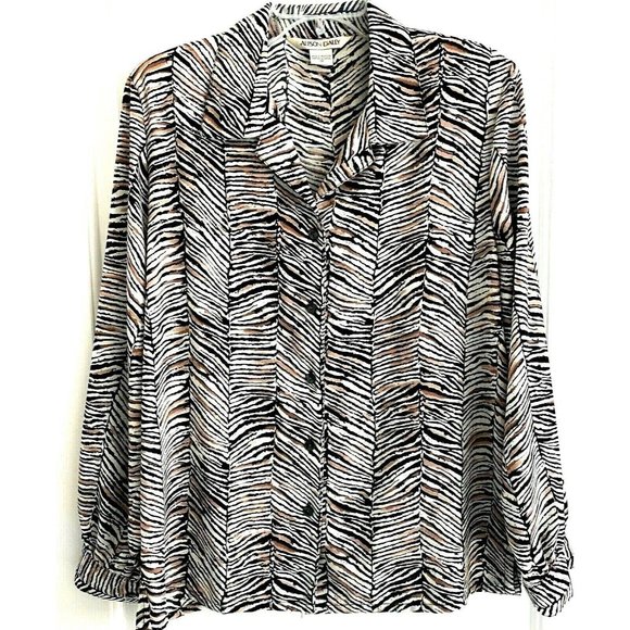 Alison Daley Blouse Top Sz 12 Animal Print Jungle Long Sleeve Button Collared - Picture 2 of 12